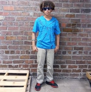 Tie Dye T-shirt Large Blue Spiral V-neck Cotton